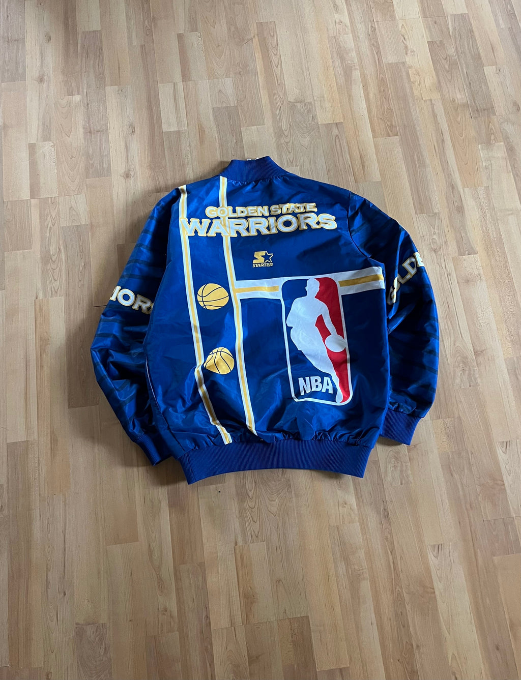 00s Golden State Warriors Retro Starter Graphic Button-Up Nylon Jacket (L)