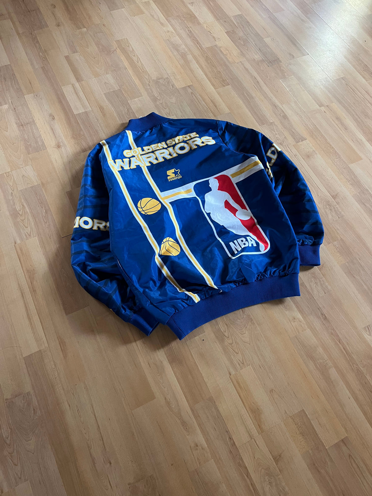 00s Golden State Warriors Retro Starter Graphic Button-Up Nylon Jacket (L)