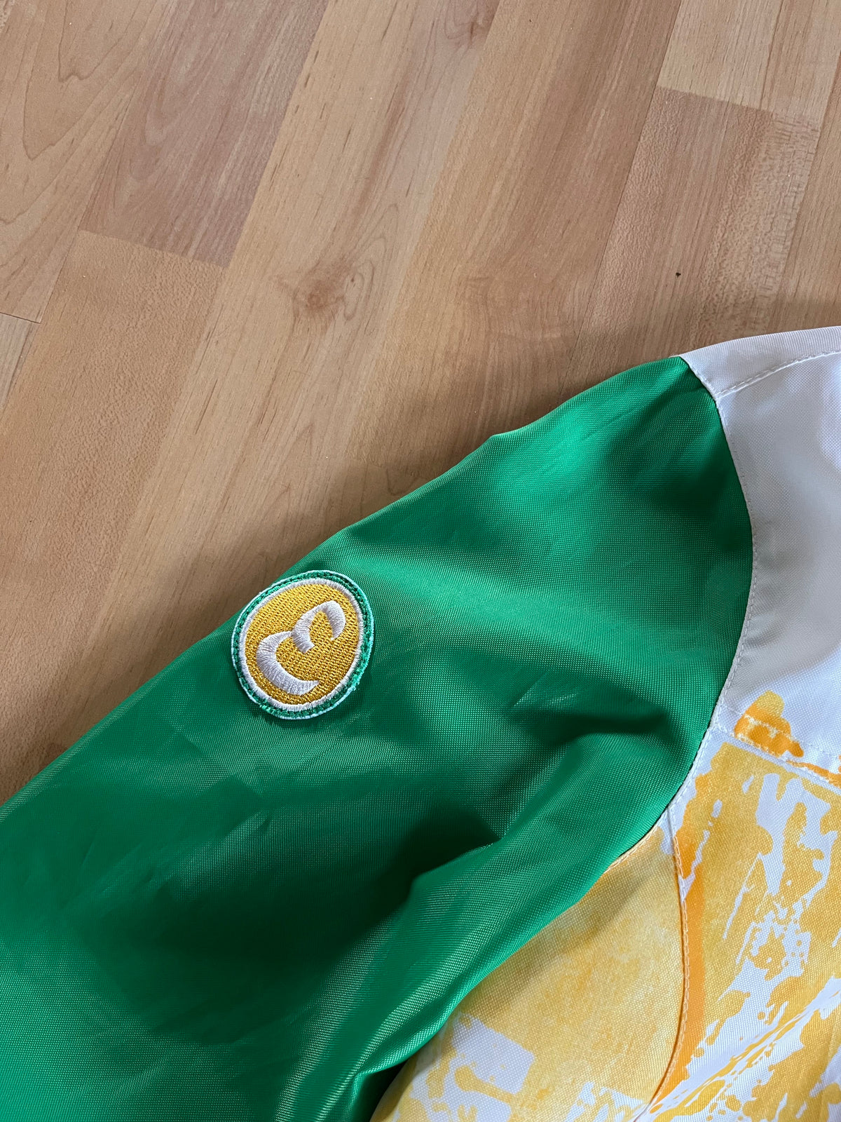 Y2K Green, White & Yellow Eppe Jeans Cyber Punk Splash Graphic Zip-Up Windbreaker (XS)