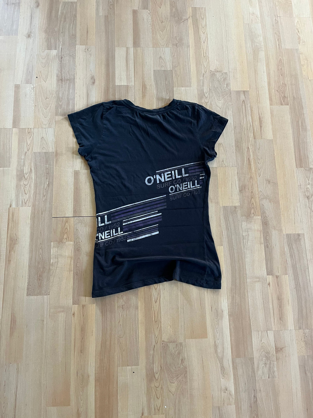 Y2K Black Linear Stripe O'Neill Surf Co Graphic Womens T-Shirt (S)