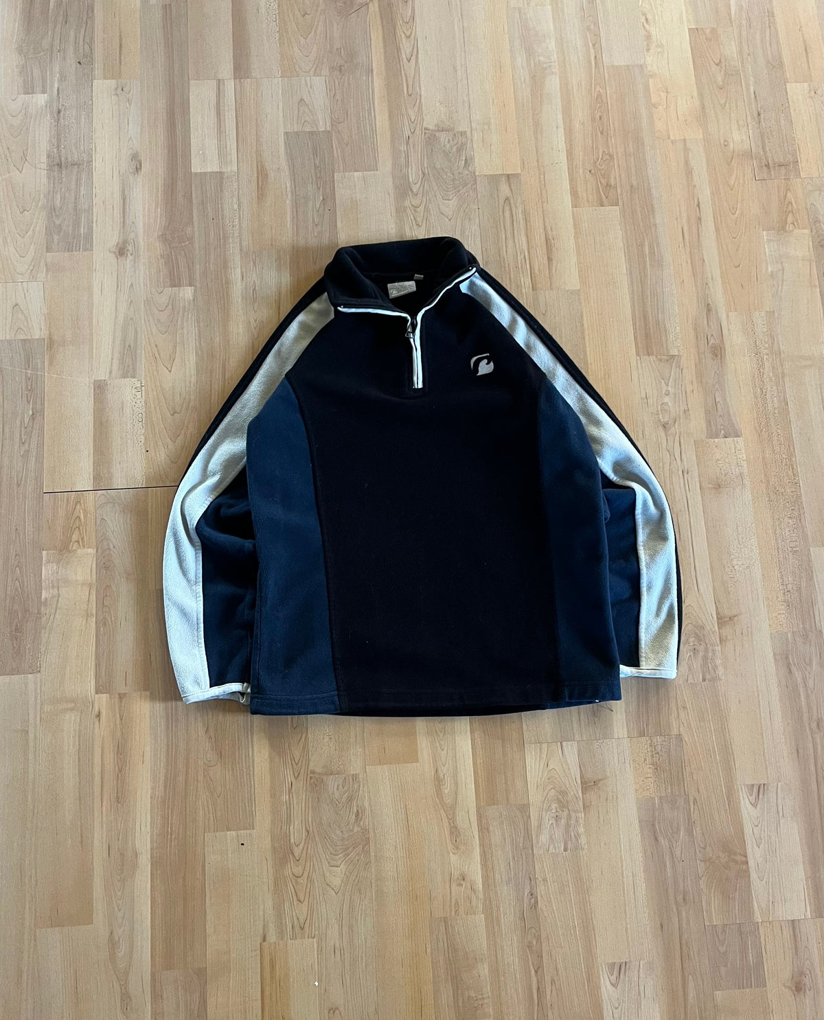 Y2K TAG Rider 3 Tone Back Embroidered Quarter-Zip Fleece Pullover (M)