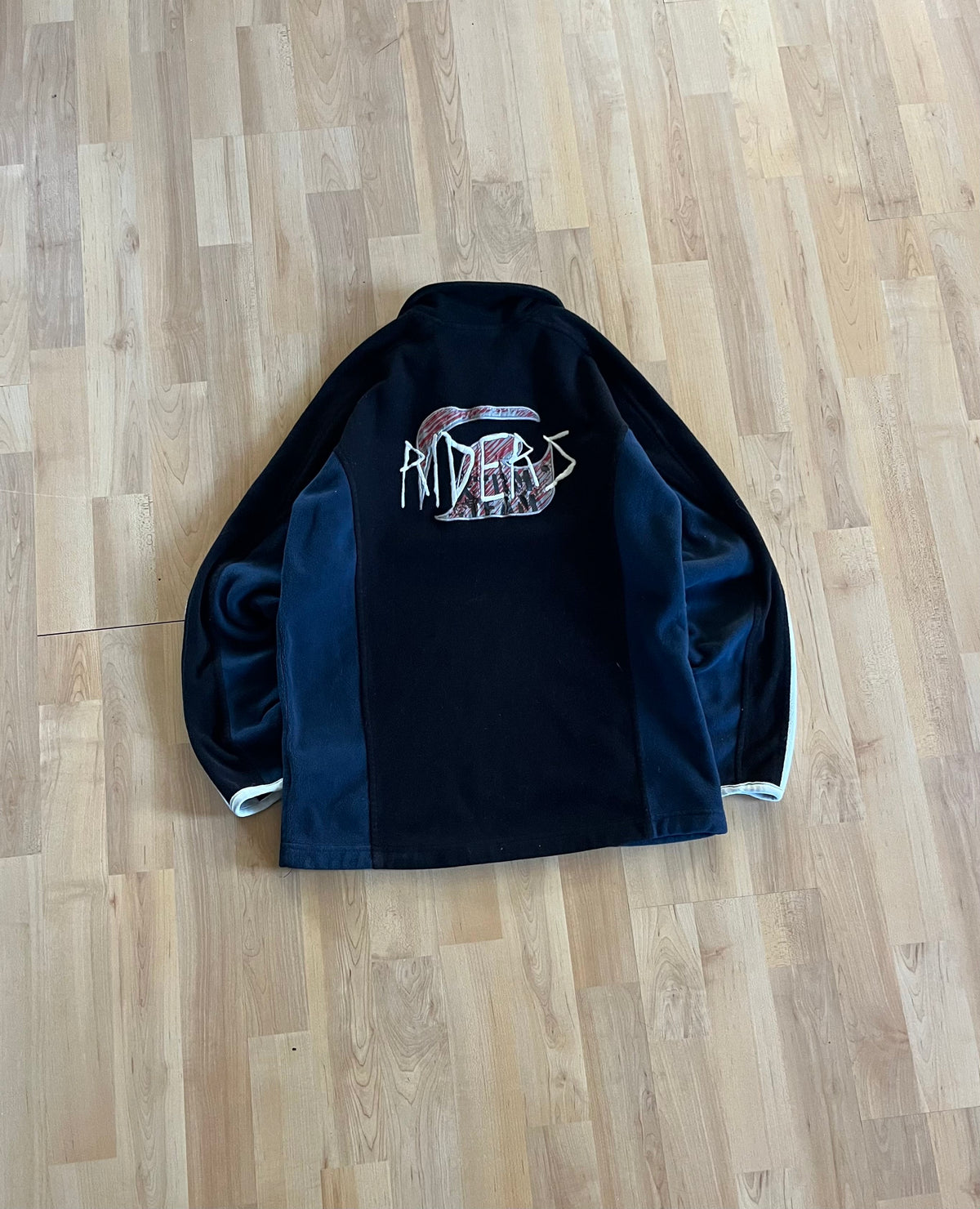 Y2K TAG Rider 3 Tone Back Embroidered Quarter-Zip Fleece Pullover (M)
