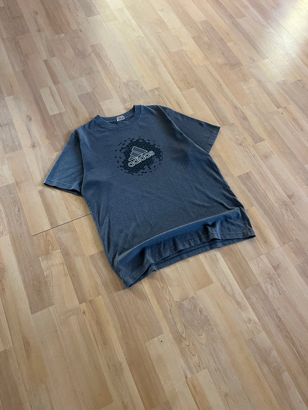 00s Charcoal Grey Adidas Honeycomb Graphic T-Shirt (S)