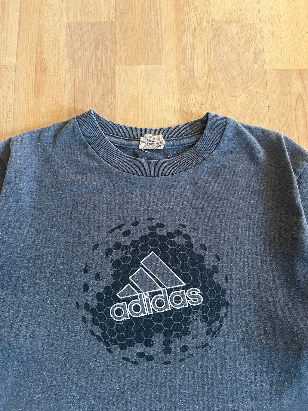 00s Charcoal Grey Adidas Honeycomb Graphic T-Shirt (S)