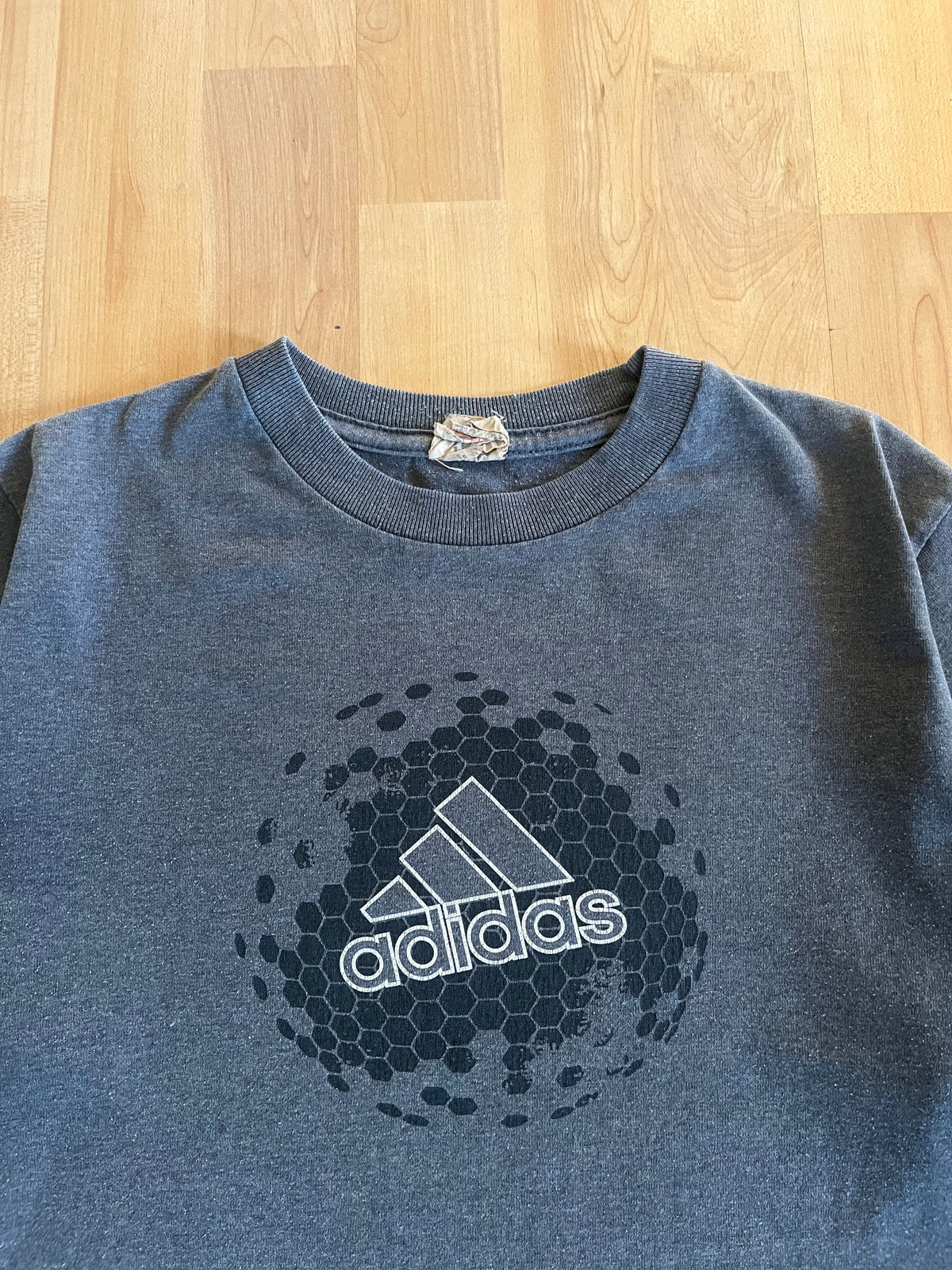 00s Charcoal Grey Adidas Honeycomb Graphic T-Shirt (S)