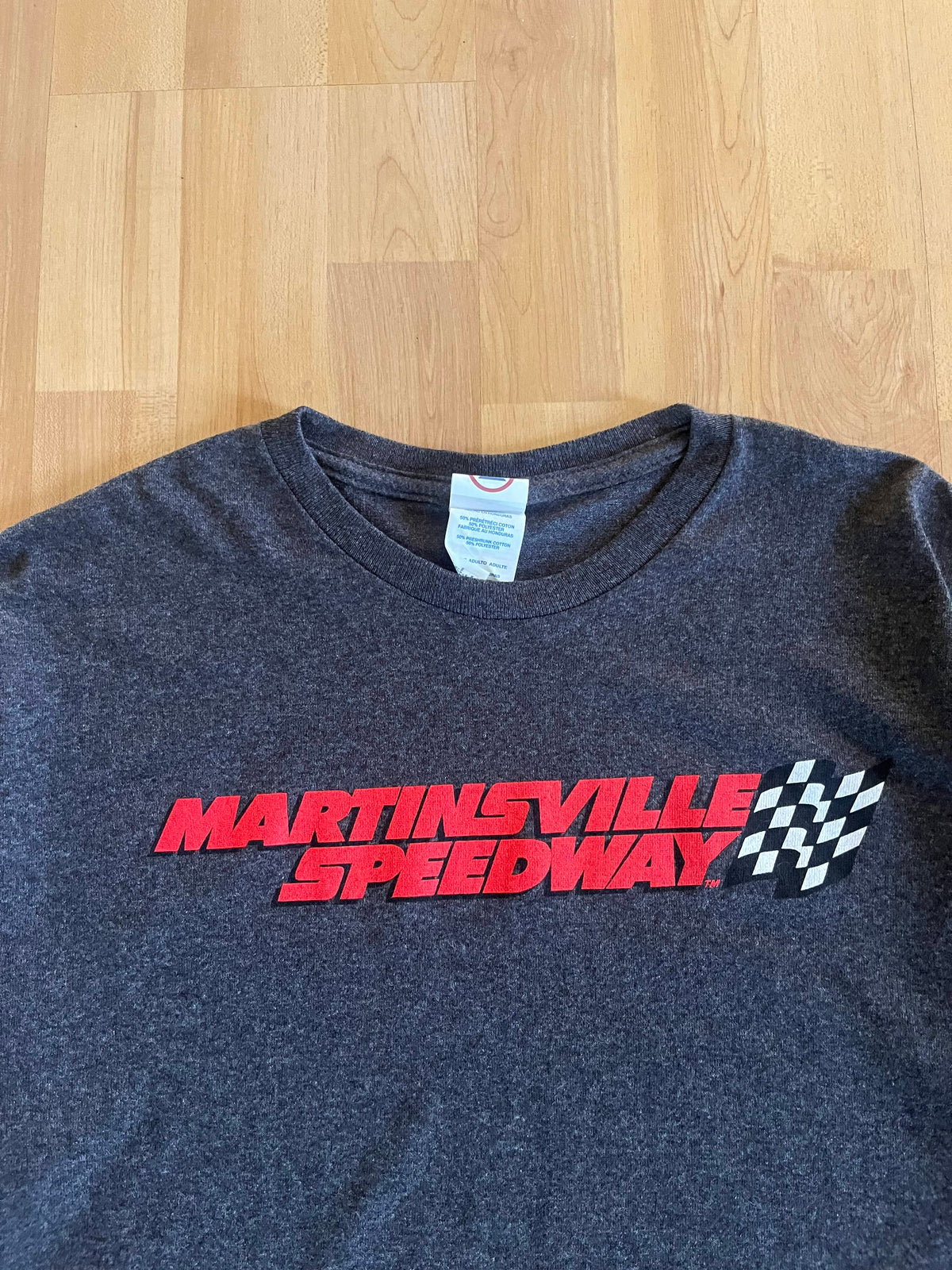 00s Charcoal Grey NASCAR Martinsville Speedway Checkered Flag Graphic Tee (M)