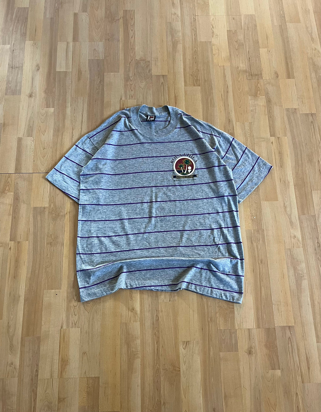 90s Grey & Purple Striped Fila Boca Chica Graphic T-Shirt ()