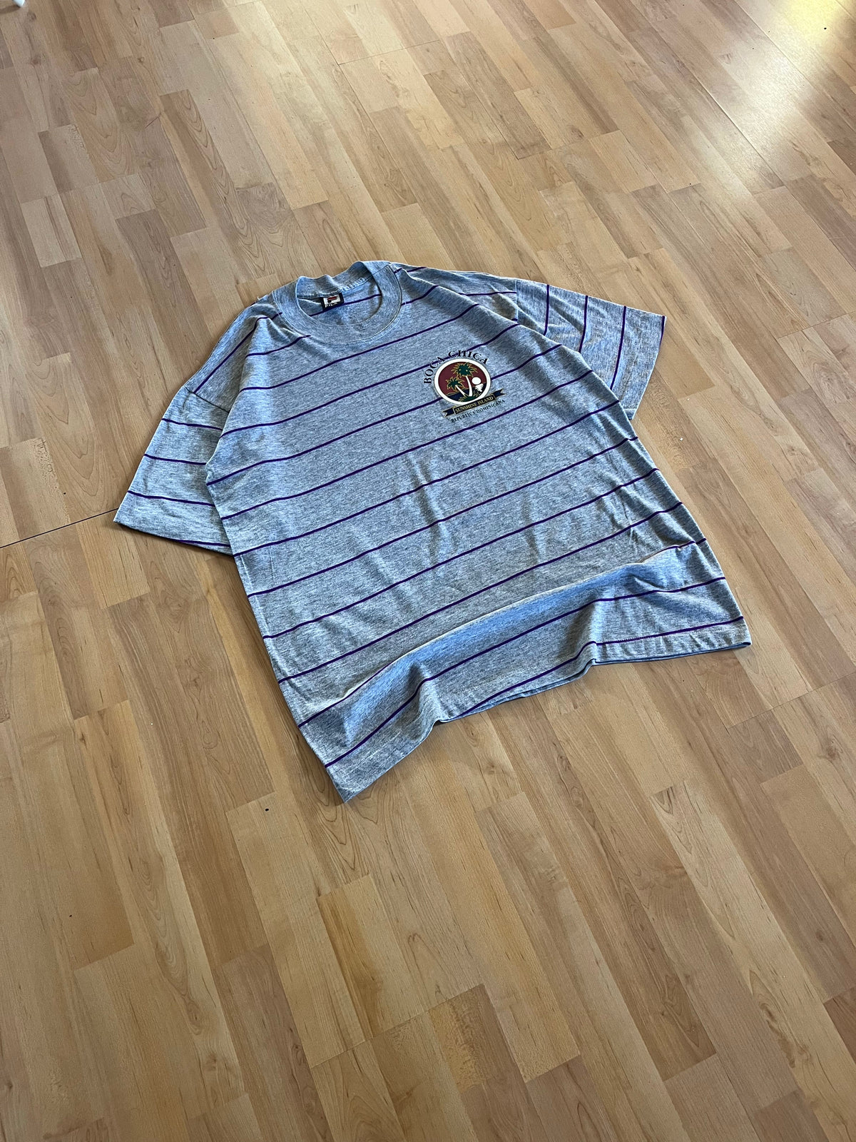 90s Grey & Purple Striped Fila Boca Chica Graphic T-Shirt ()