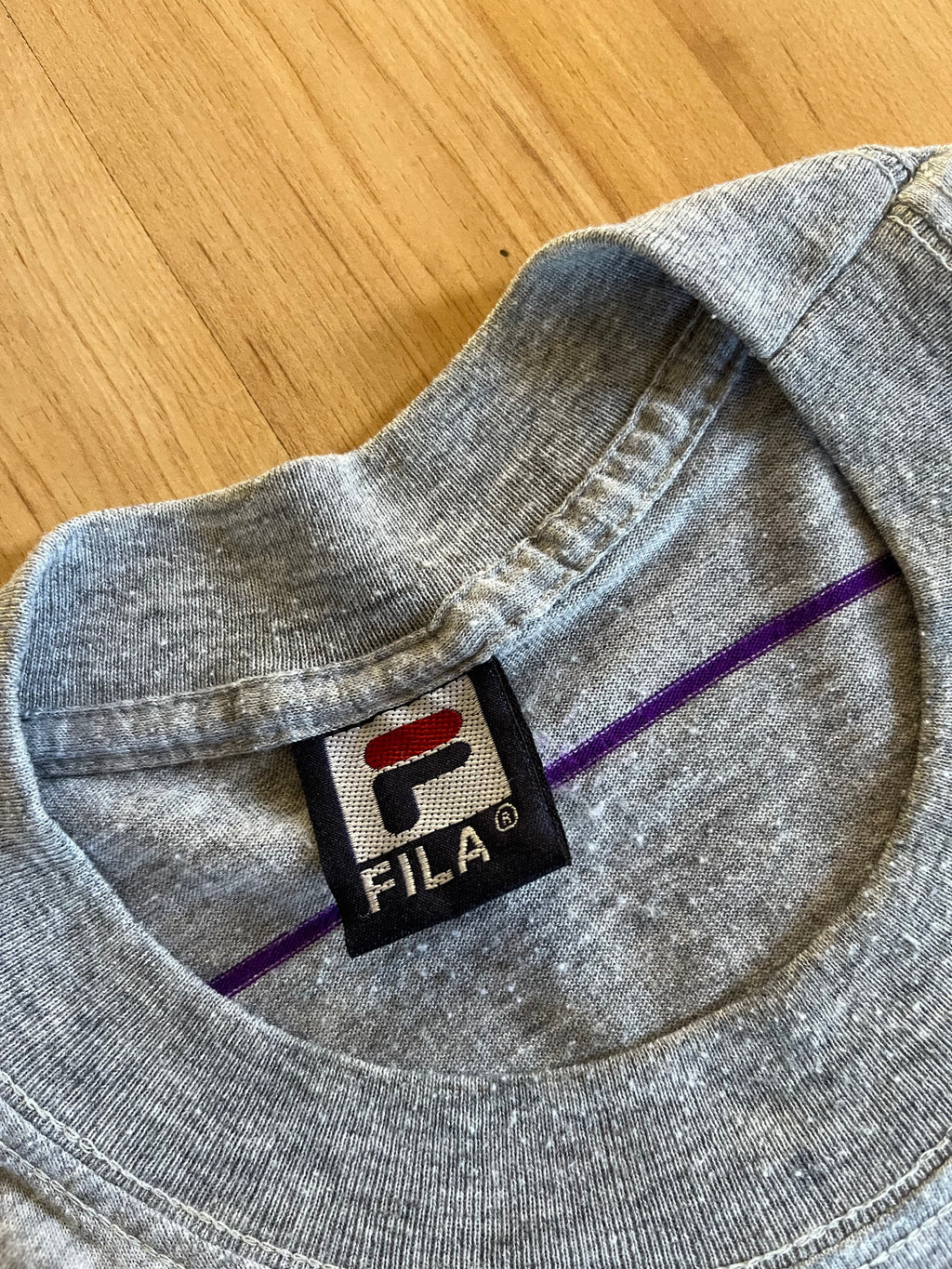 90s Grey & Purple Striped Fila Boca Chica Graphic T-Shirt ()
