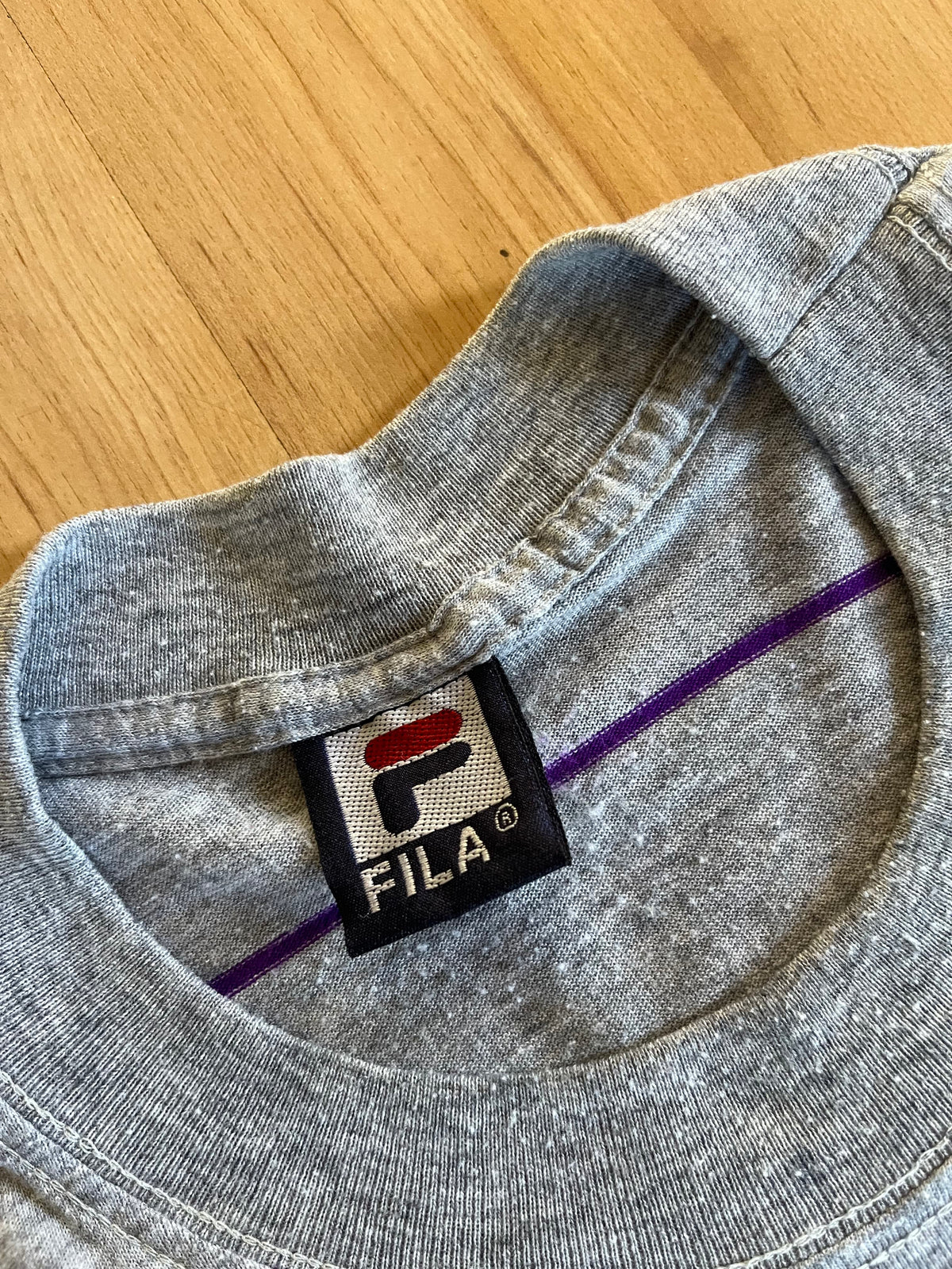 90s Grey & Purple Striped Fila Boca Chica Graphic T-Shirt ()