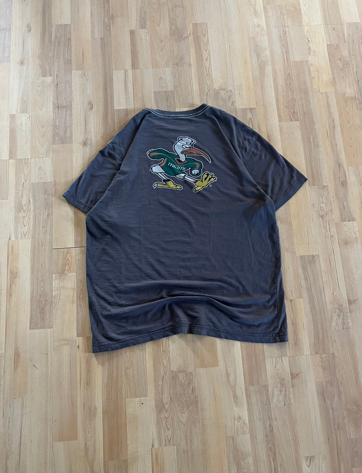 00s Charcoal Grey UMiami Hurricanes Collegiate Mascot Graphic Tee (L)