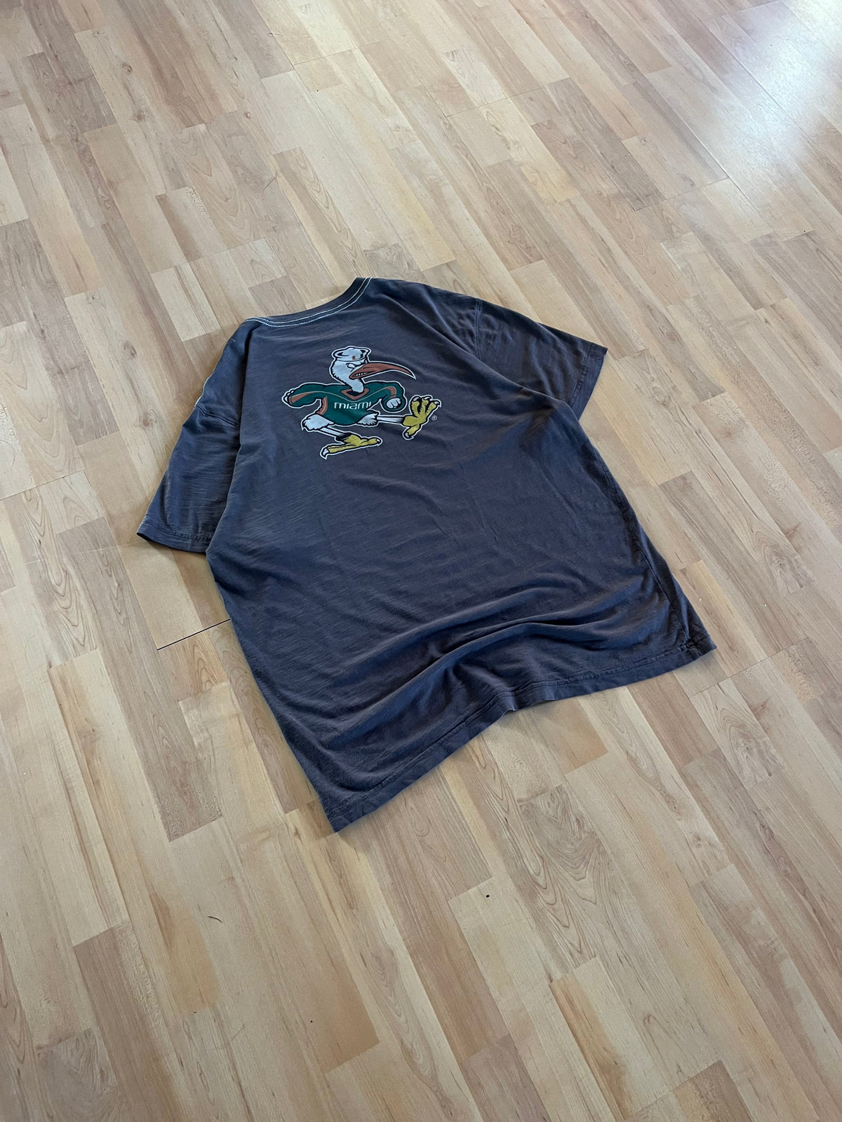 00s Charcoal Grey UMiami Hurricanes Collegiate Mascot Graphic Tee (L)