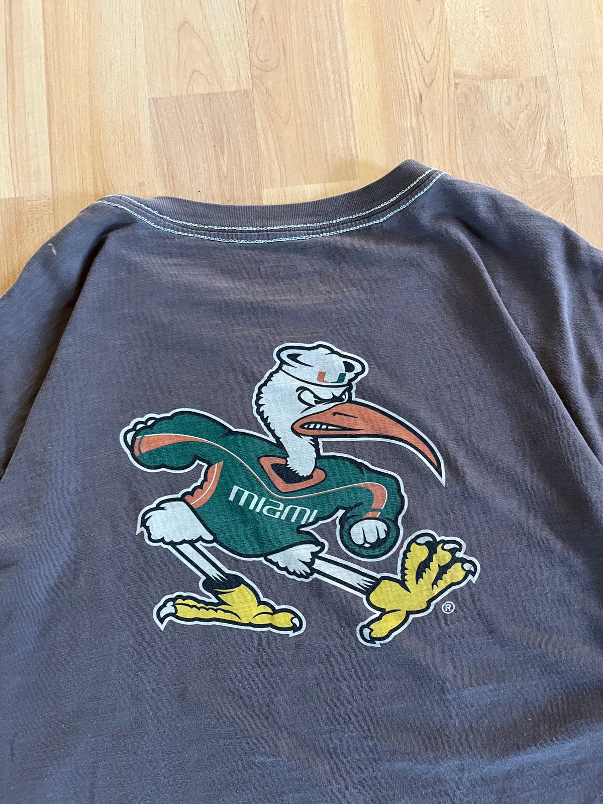 00s Charcoal Grey UMiami Hurricanes Collegiate Mascot Graphic Tee (L)