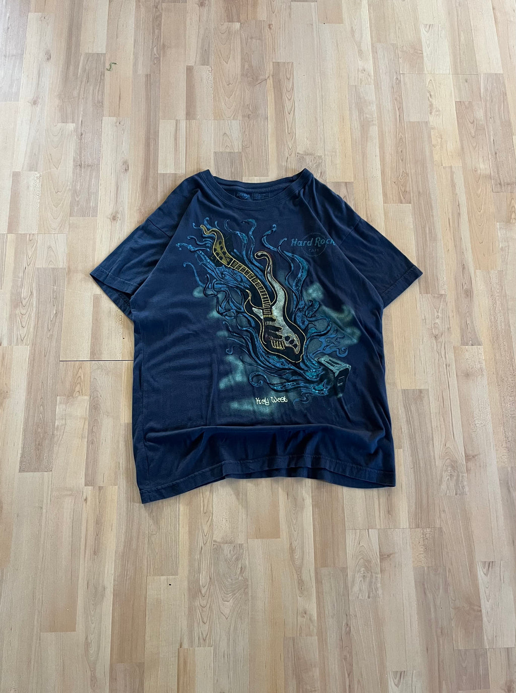 Y2K Navy Hard Rock Cafe Key West Electric Guitar Graphic Tee (L)