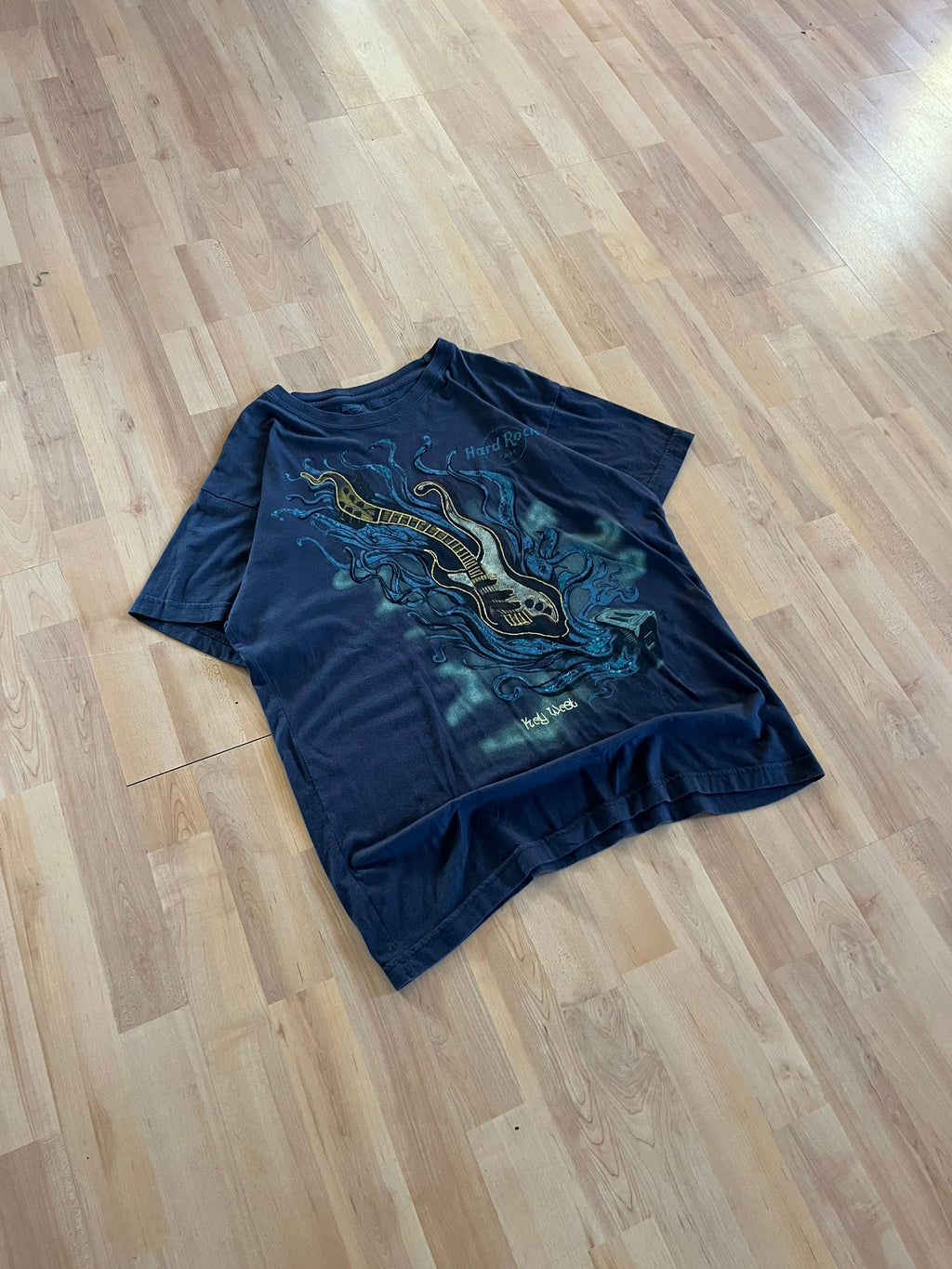 Y2K Navy Hard Rock Cafe Key West Electric Guitar Graphic Tee (L)
