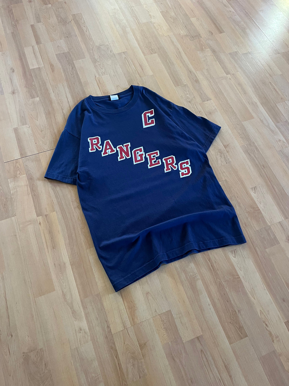 00s Navy Retro New York Rangers Mark Messier #11 NHL T-Shirt (L)