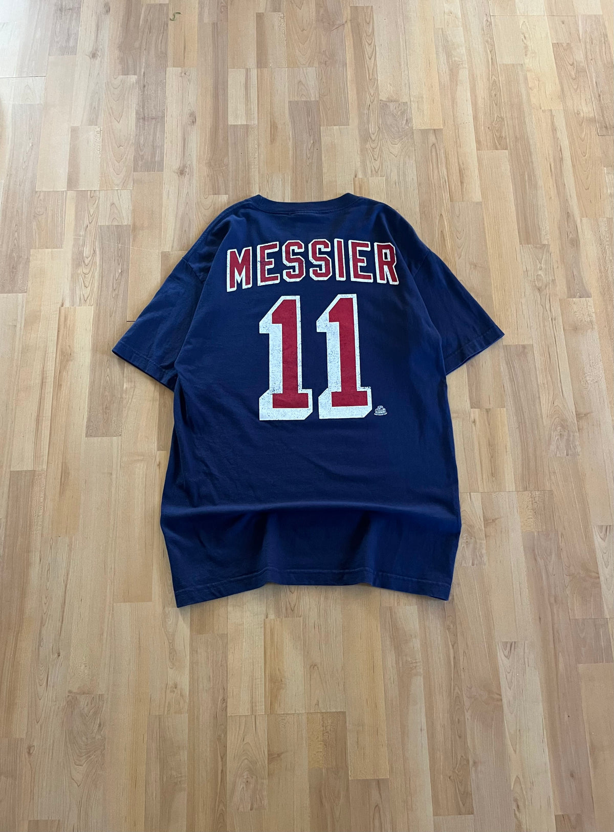 00s Navy Retro New York Rangers Mark Messier #11 NHL T-Shirt (L)