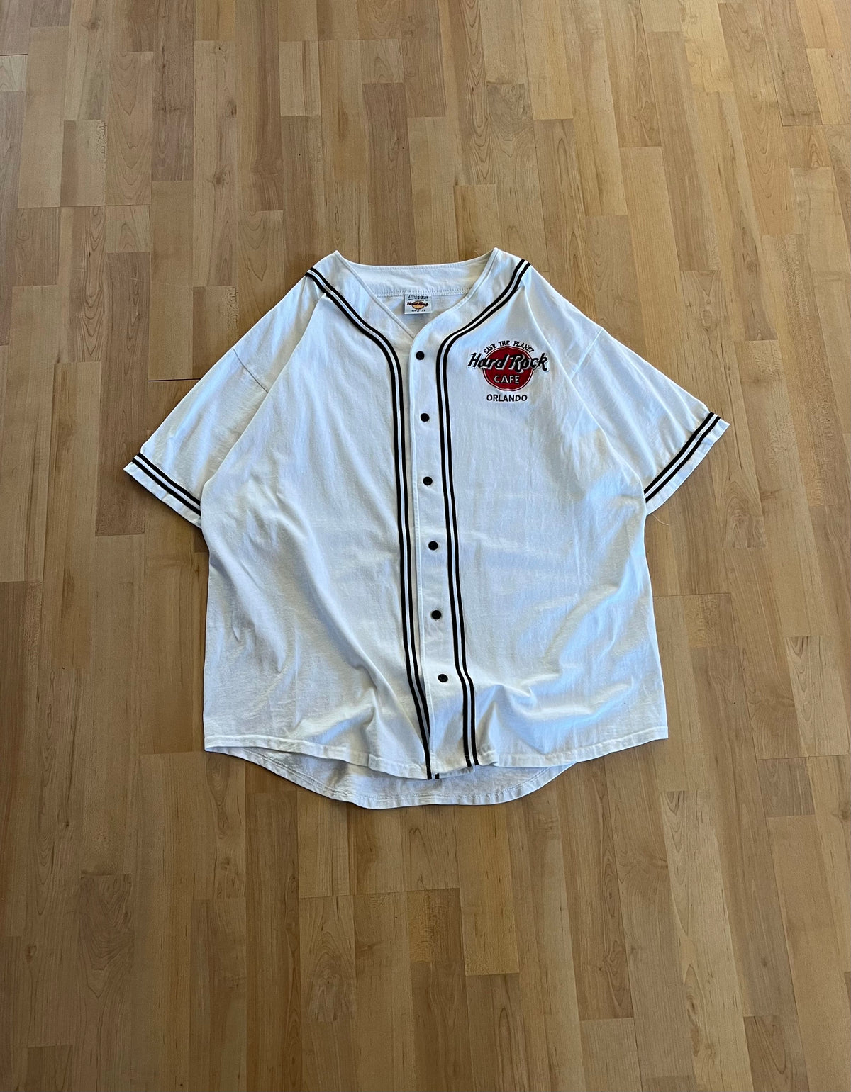 90s White & Black Piping Hard Rock Cafe Orlando Button-Up Shirt (XL)