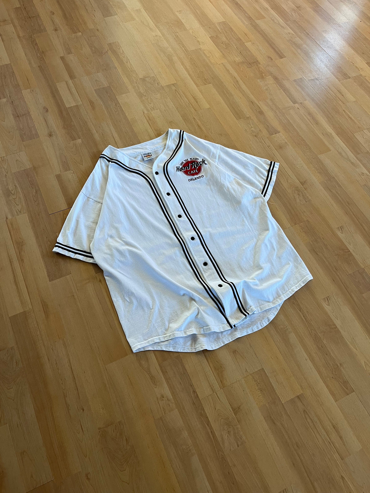 90s White & Black Piping Hard Rock Cafe Orlando Button-Up Shirt (XL)