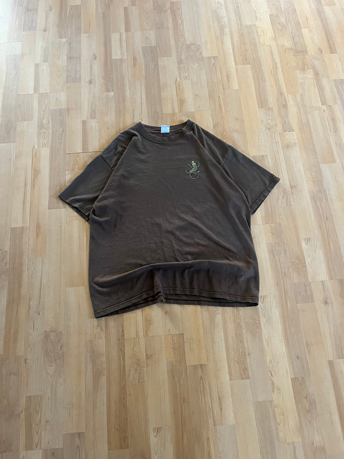 00s Brown Faded Heavyweight Riviera Maya Fossilized Lizard Skeleton Graphic T-Shirt (XL)