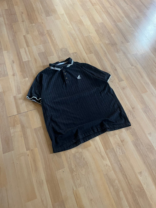00s Black Geometric Pattern Kangol Embroidered Polo Shirt (M)
