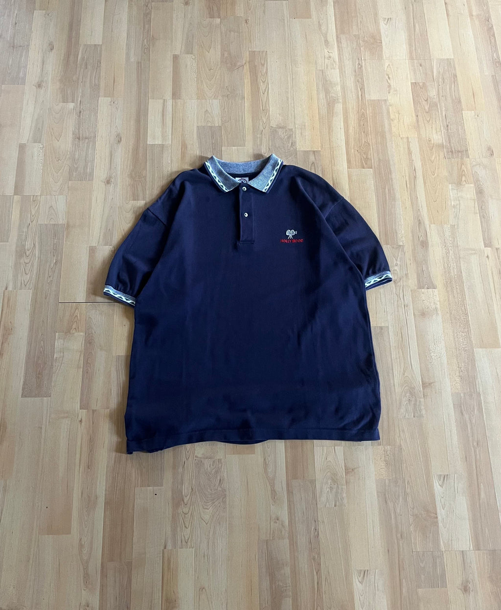 90s Navy Delta Hollywood Embroidered Heavyweight Polo Shirt (XL)