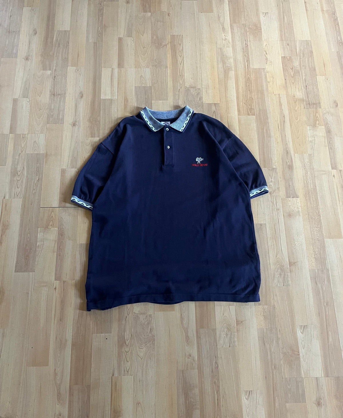 90s Navy Delta Hollywood Embroidered Heavyweight Polo Shirt (XL)