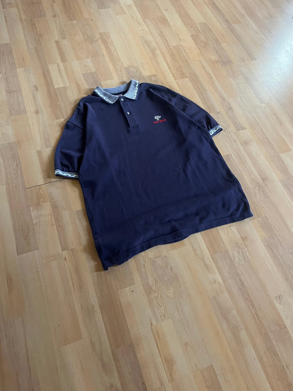 90s Navy Delta Hollywood Embroidered Heavyweight Polo Shirt (XL)