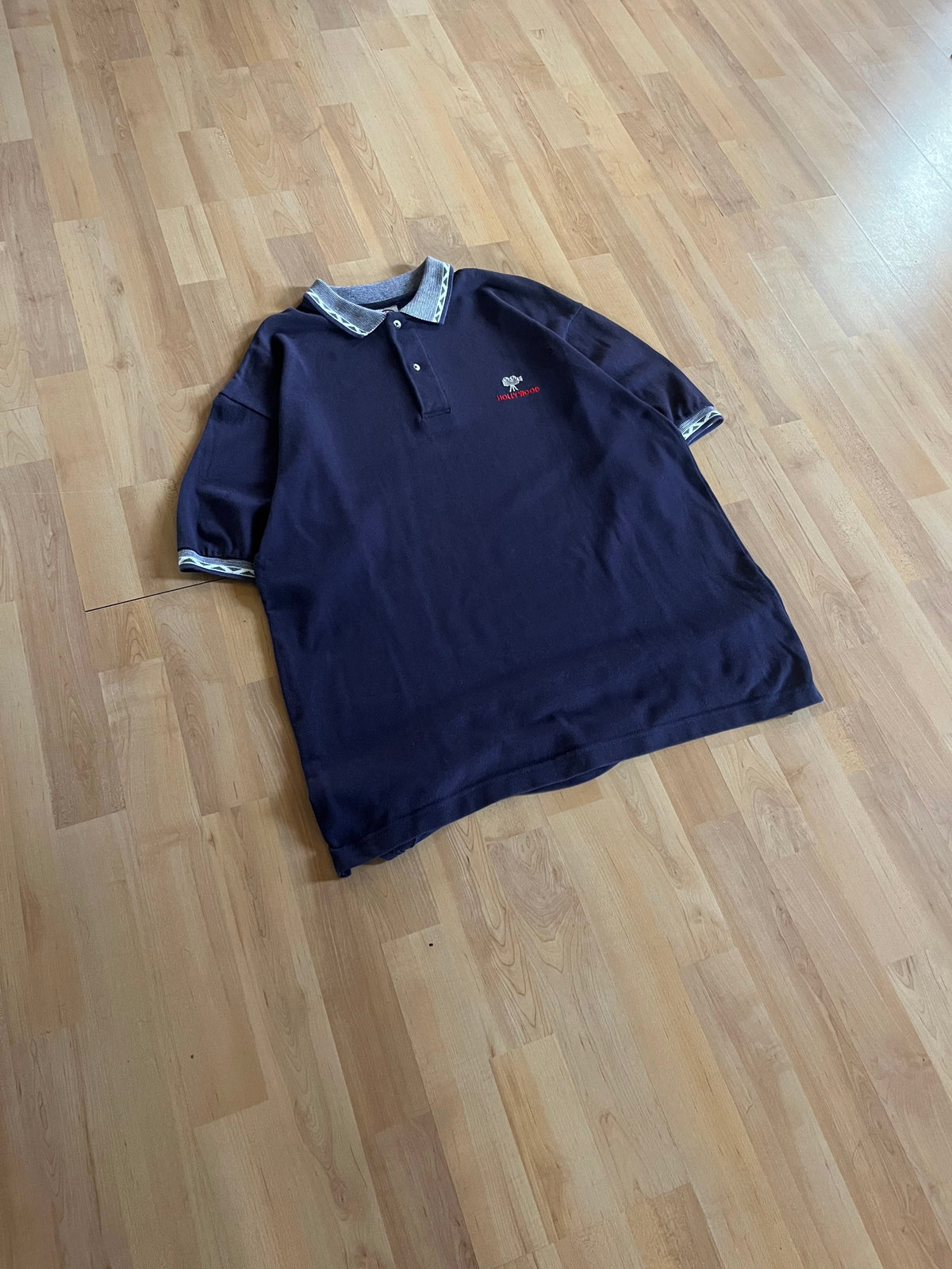 90s Navy Delta Hollywood Embroidered Heavyweight Polo Shirt (XL)
