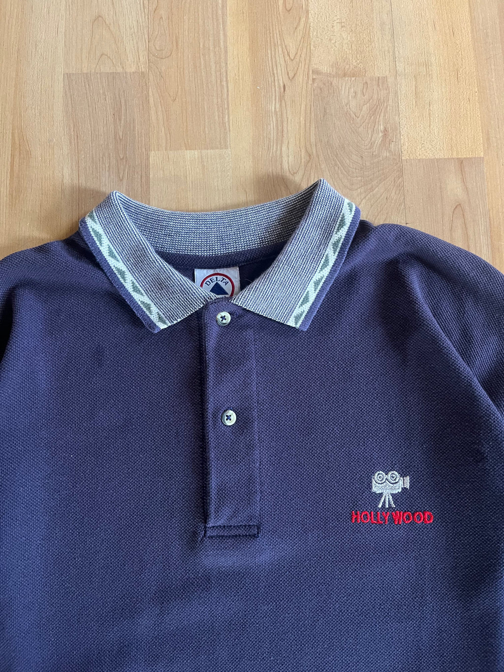 90s Navy Delta Hollywood Embroidered Heavyweight Polo Shirt (XL)