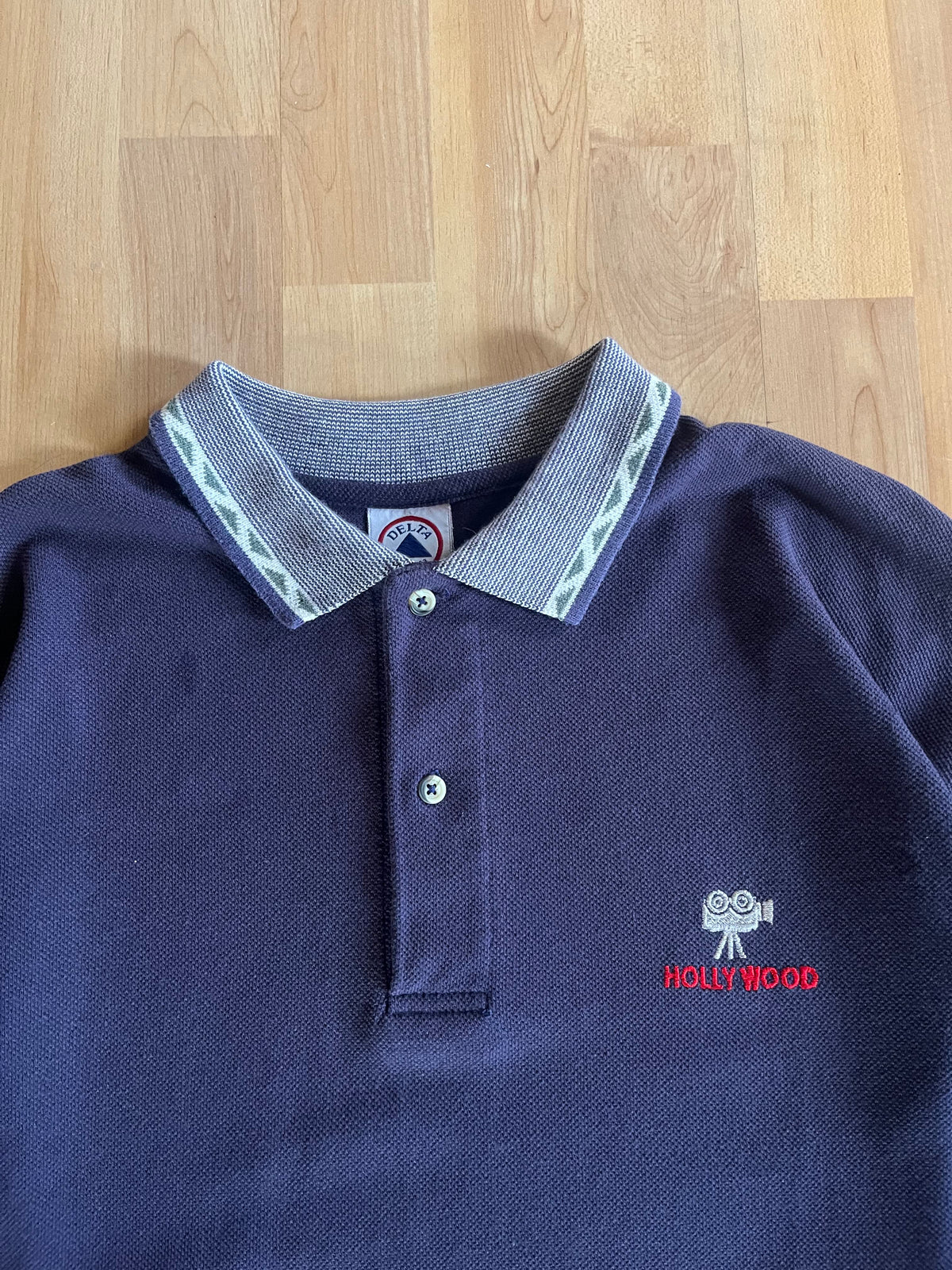 90s Navy Delta Hollywood Embroidered Heavyweight Polo Shirt (XL)