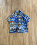 00s Blue Tropical Print TXT Hawaiian Button-Up Shirt (L)