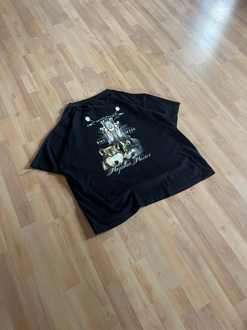 00s Black Bike Week Mazatlan Mexico Wolf Motorcycle Graphic T-Shirt (L)