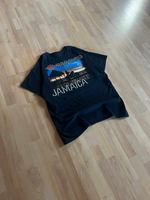00s Black Harley Davidson Jamaica Sunset Motorcycle Graphic T-Shirt (L)