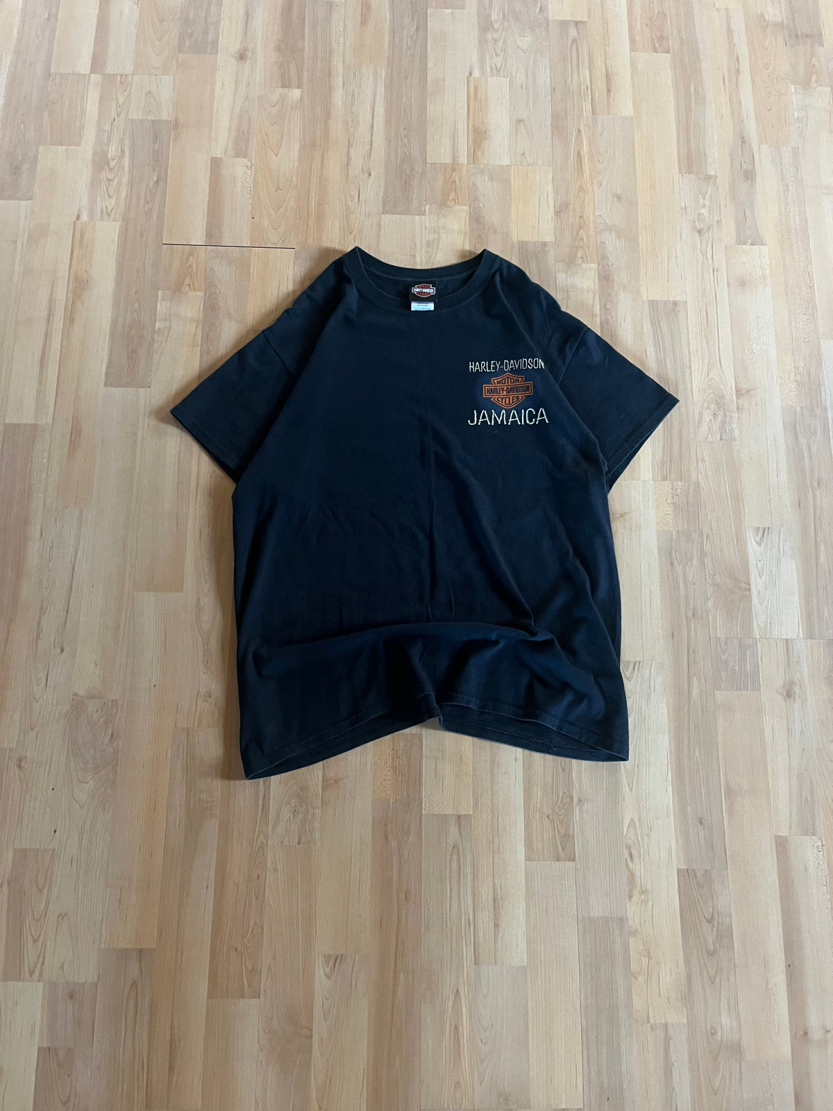 00s Black Harley Davidson Jamaica Sunset Motorcycle Graphic T-Shirt (L)