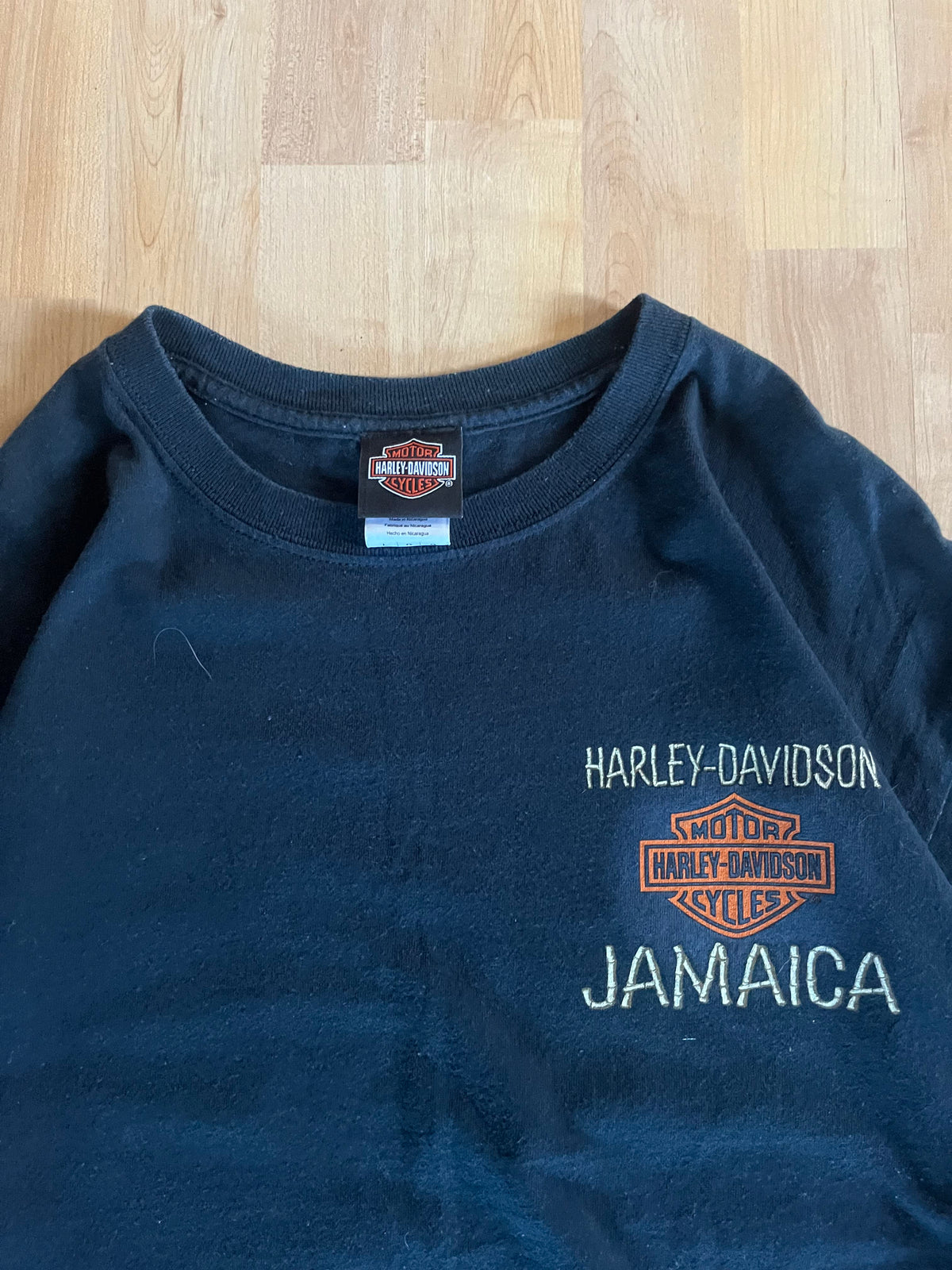 00s Black Harley Davidson Jamaica Sunset Motorcycle Graphic T-Shirt (L)