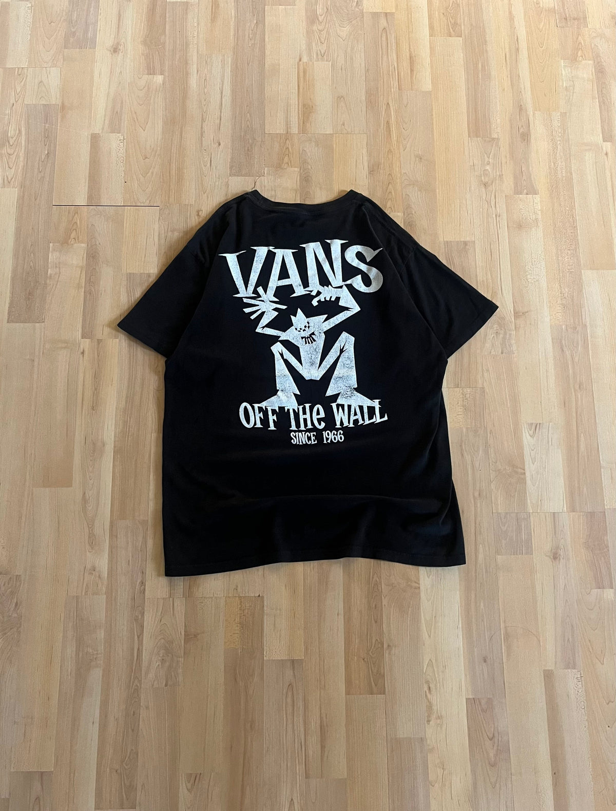Y2K Black Faded Vans Off The Wall Skate Graphic T-Shirt (M)