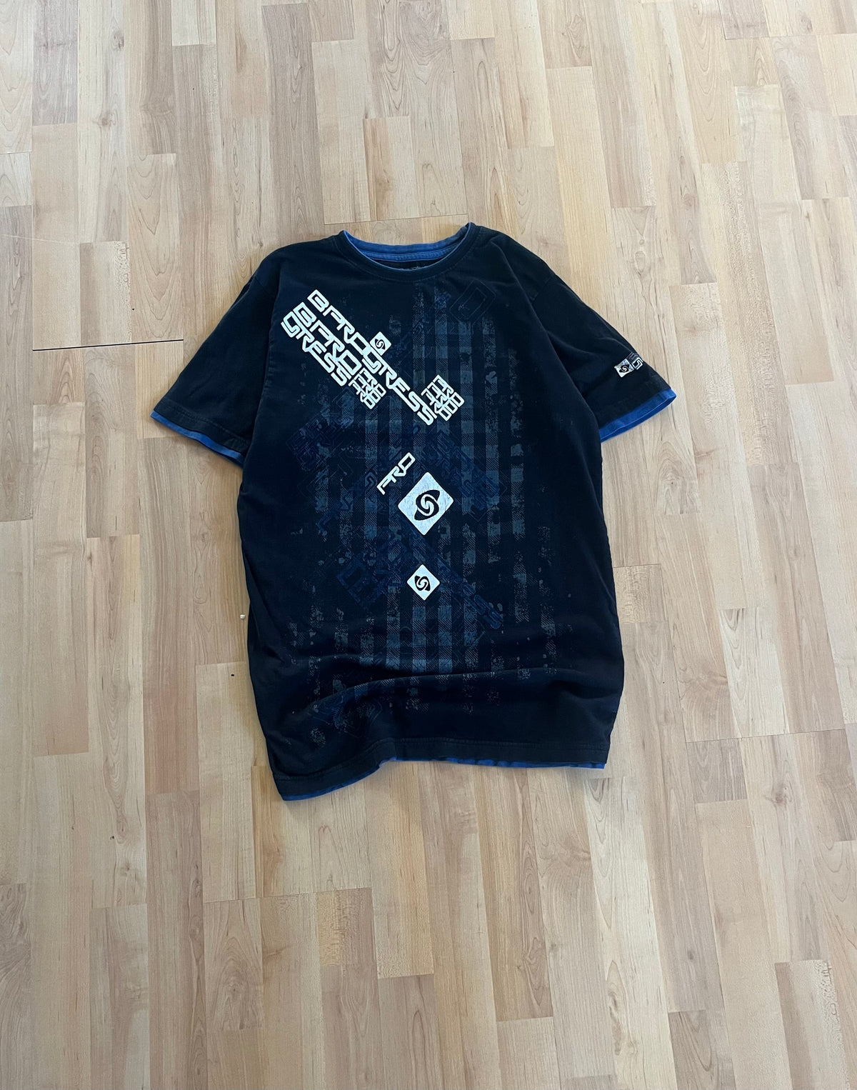 Y2K Black BProgress Cyber Glitch Heavyweight Graphic T-Shirt (L)
