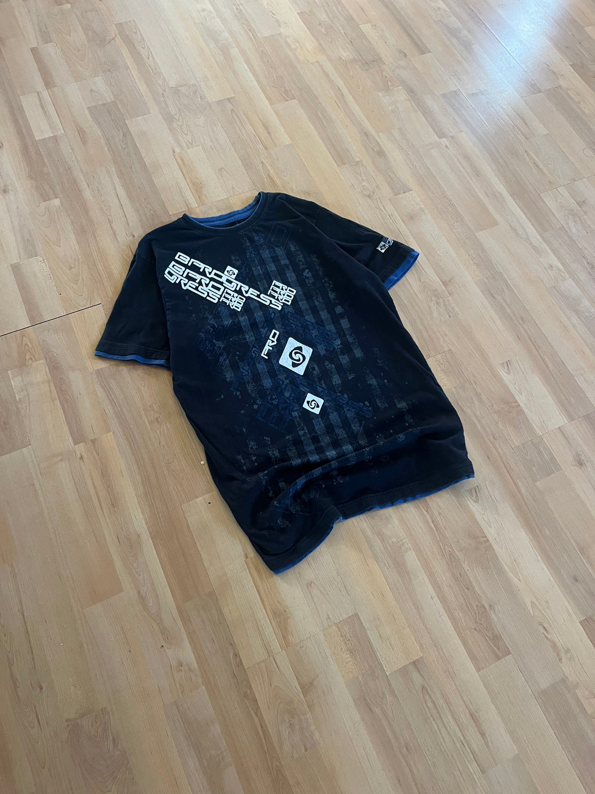 Y2K Black BProgress Cyber Glitch Heavyweight Graphic T-Shirt (L)