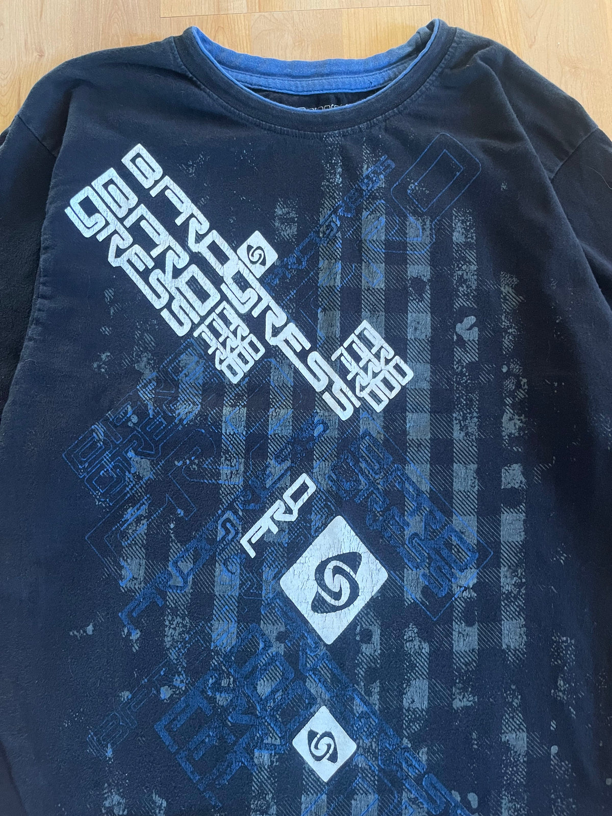 Y2K Black BProgress Cyber Glitch Heavyweight Graphic T-Shirt (L)