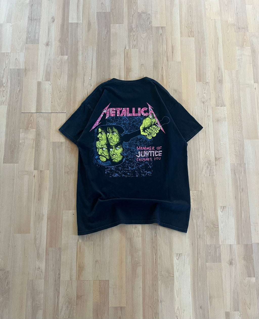 90s Black Faded Metallica Damaged Justice Graphic T-Shirt