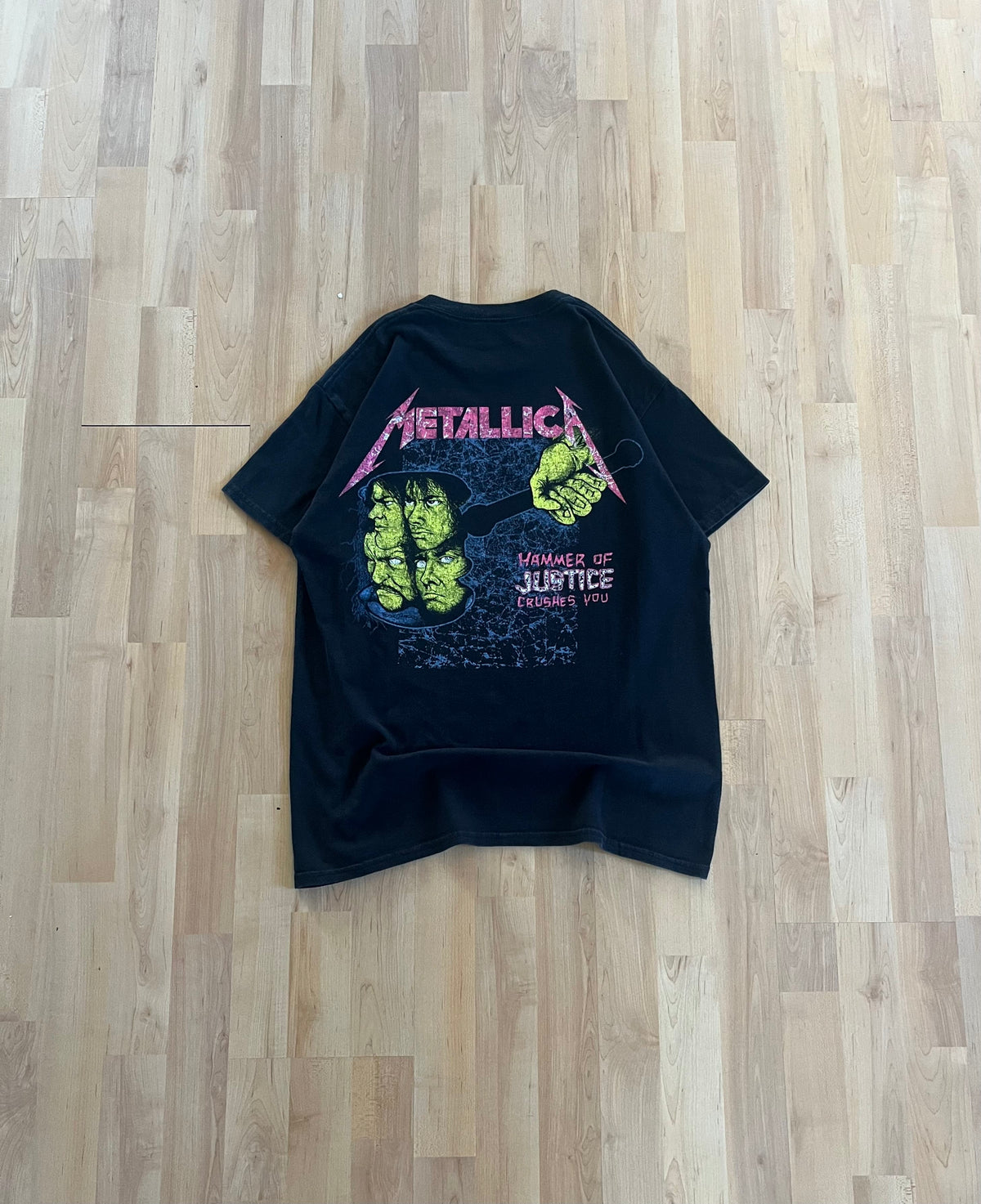 90s Black Faded Metallica Damaged Justice Graphic T-Shirt