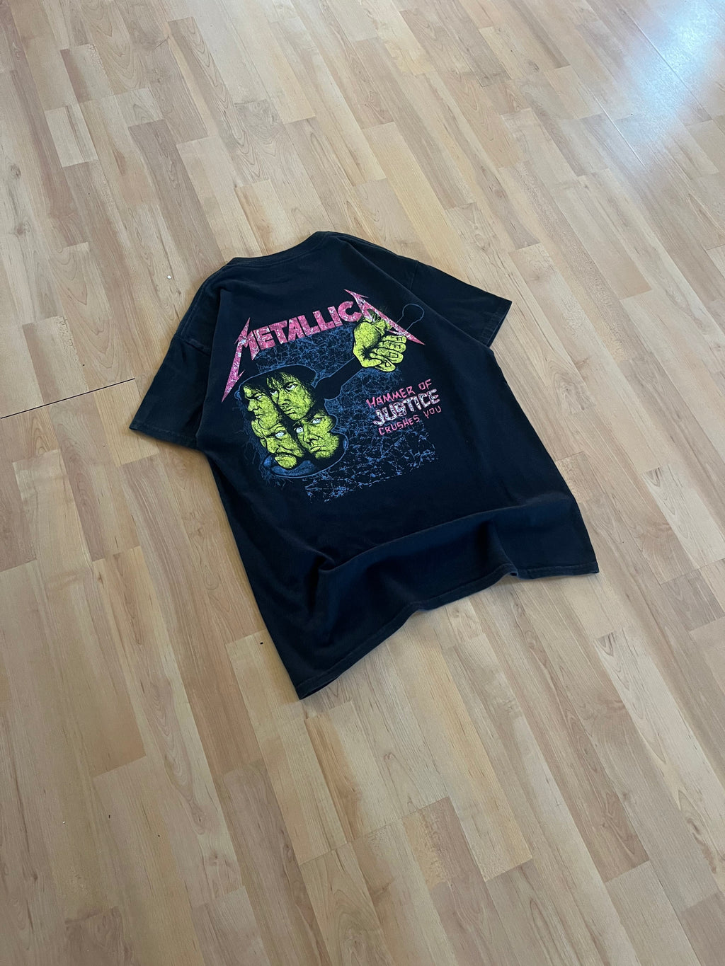 90s Black Faded Metallica Damaged Justice Graphic T-Shirt