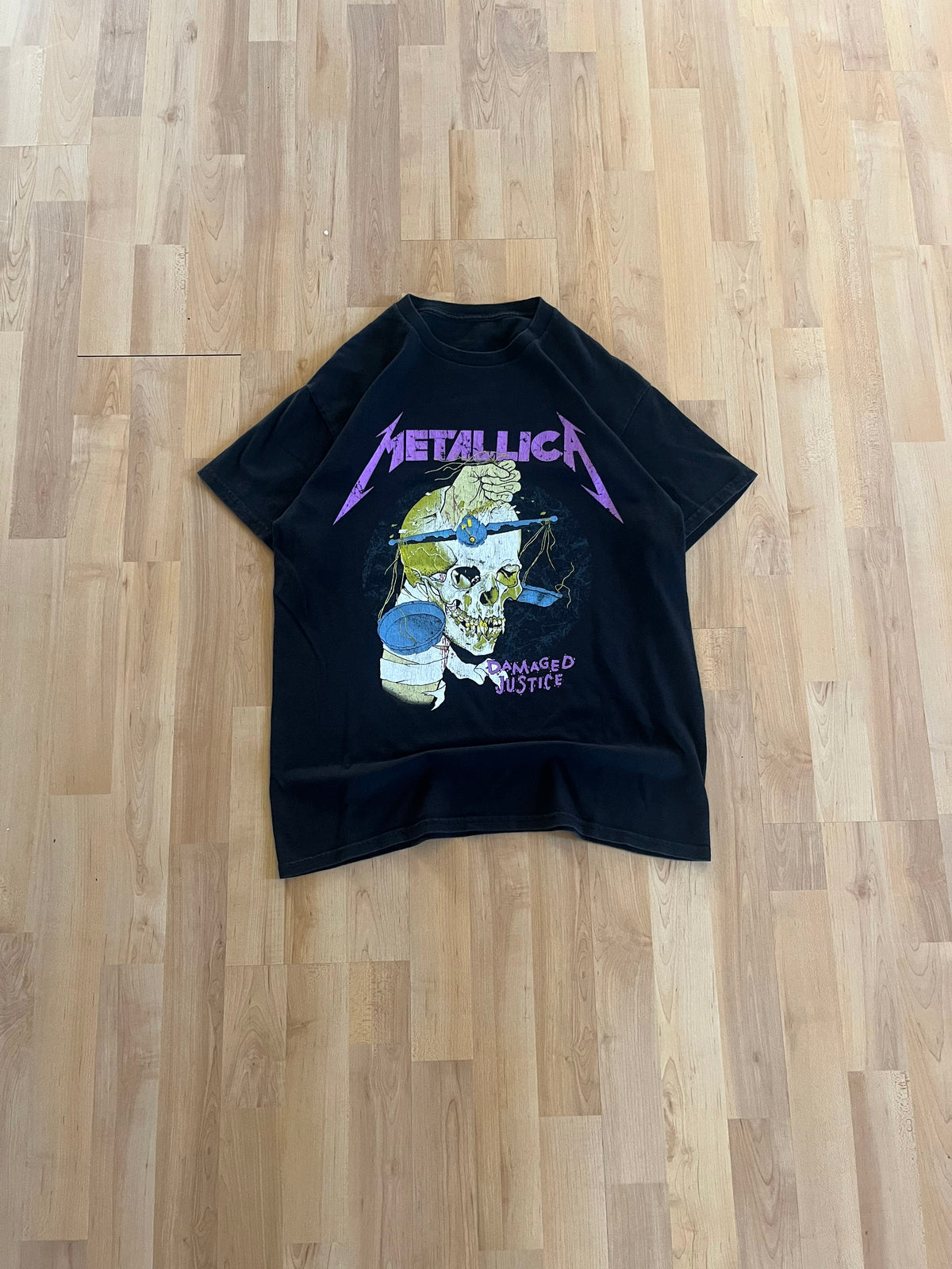 90s Black Faded Metallica Damaged Justice Graphic T-Shirt