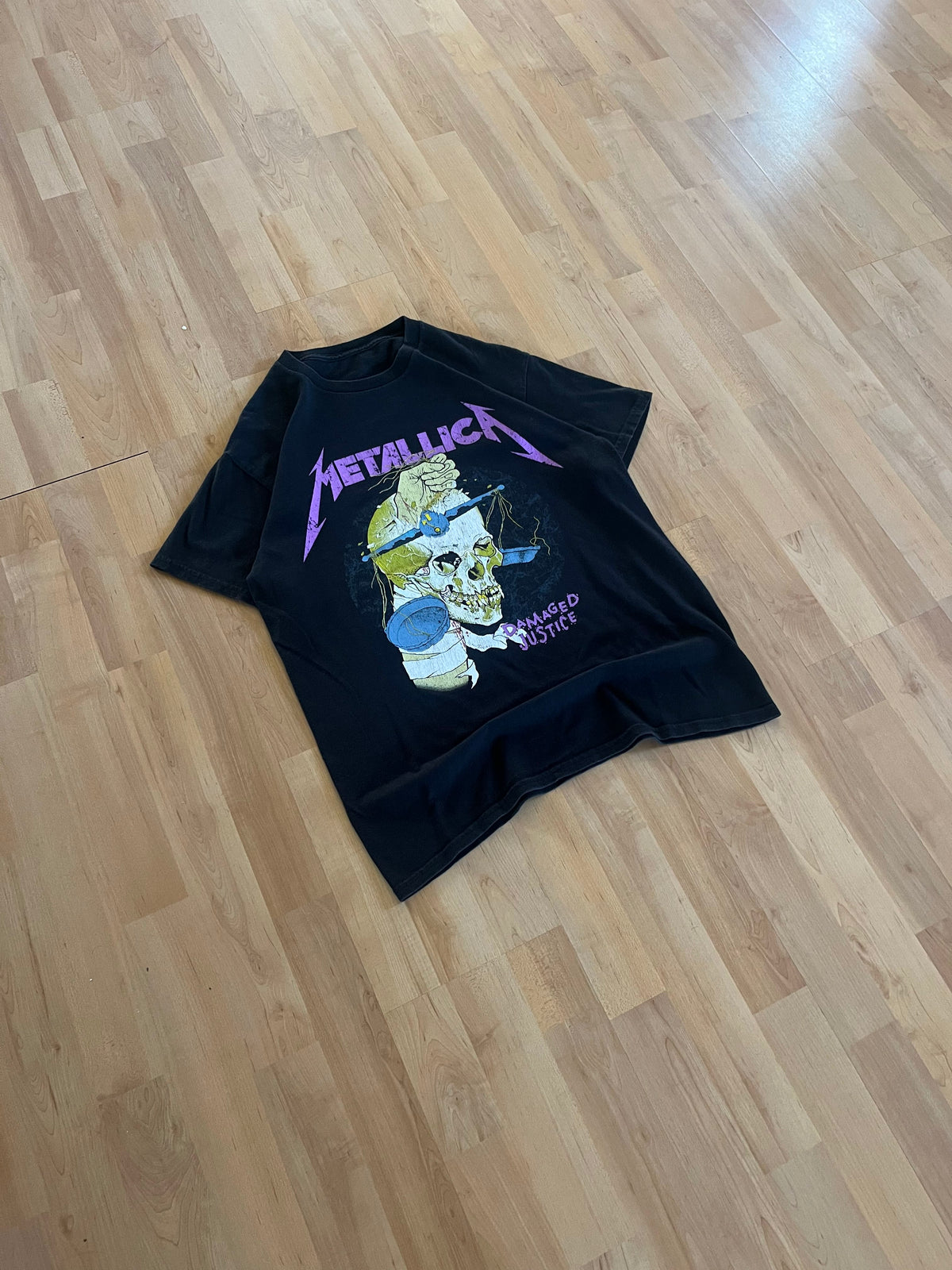 90s Black Faded Metallica Damaged Justice Graphic T-Shirt