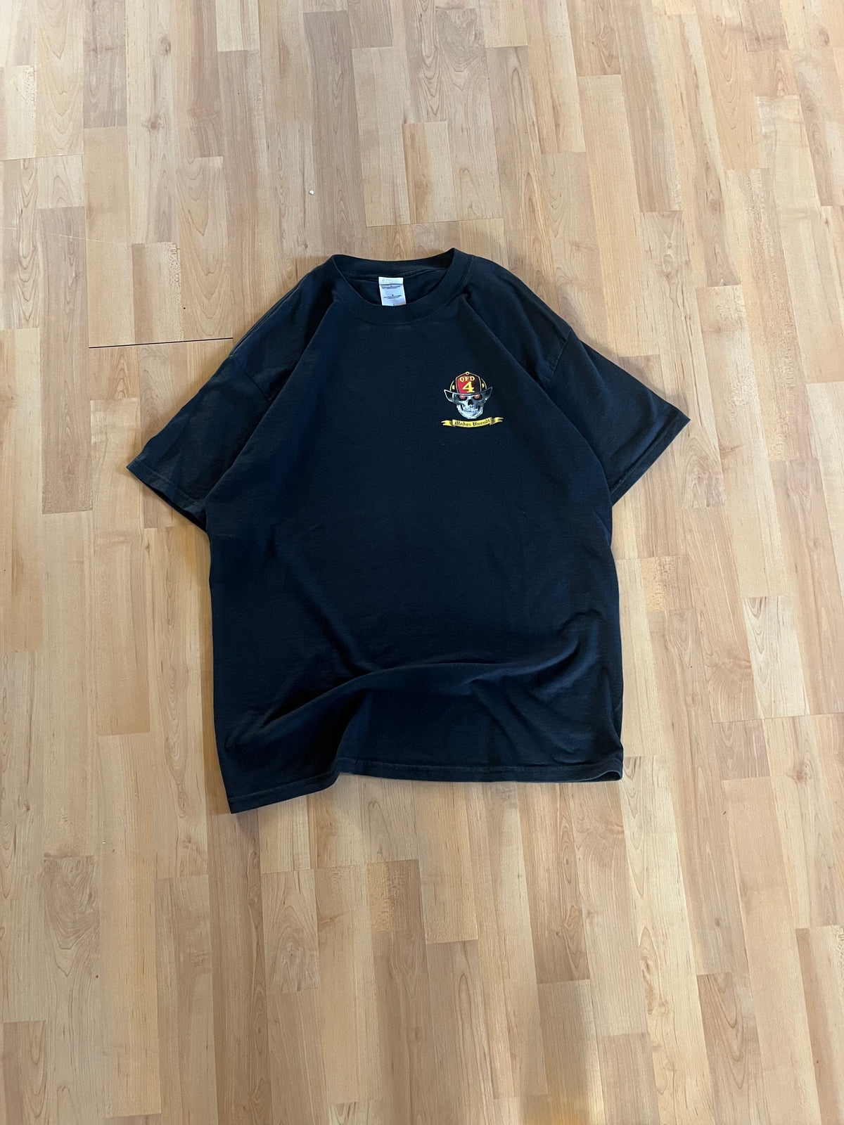 Y2K Grunge Black Heavyweight Fire Department Skull Flames Graphic T-Shirt (L)