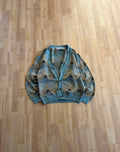 00s Teal & Beige Diamond Patterned Pronto Uomo Knit Cardigan (M)