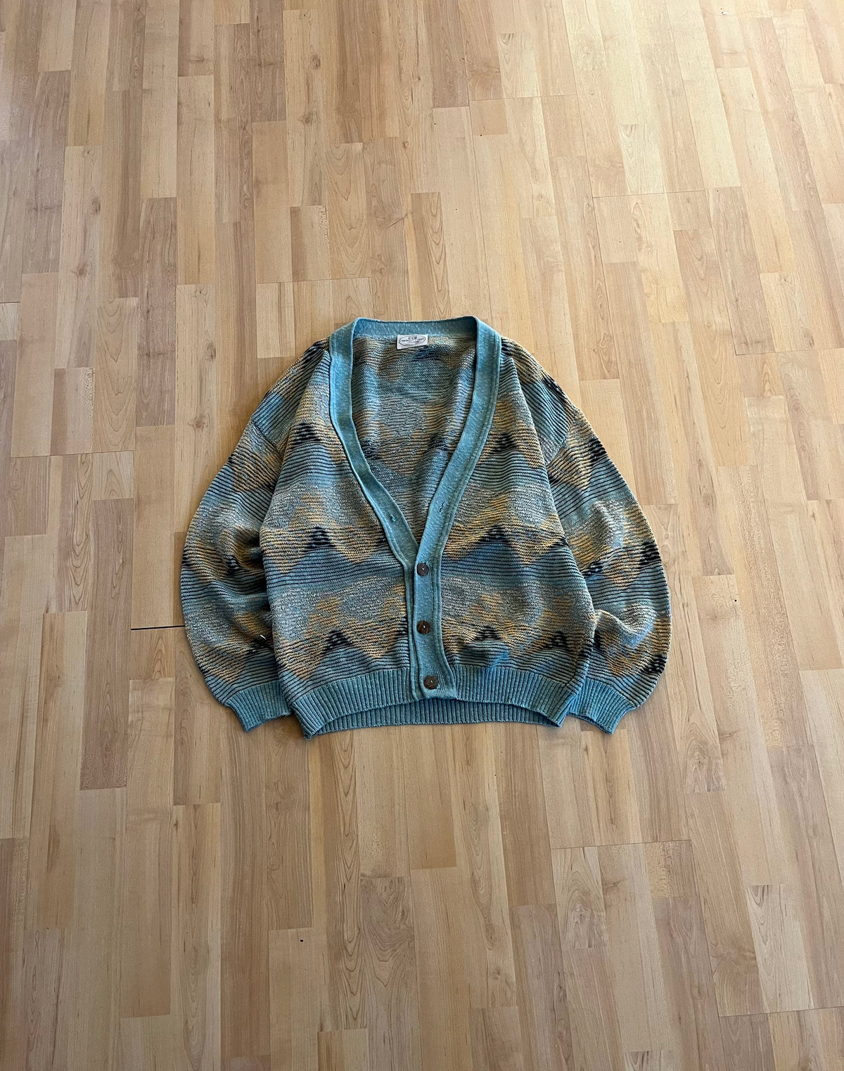 00s Teal & Beige Diamond Patterned Pronto Uomo Knit Cardigan (M)