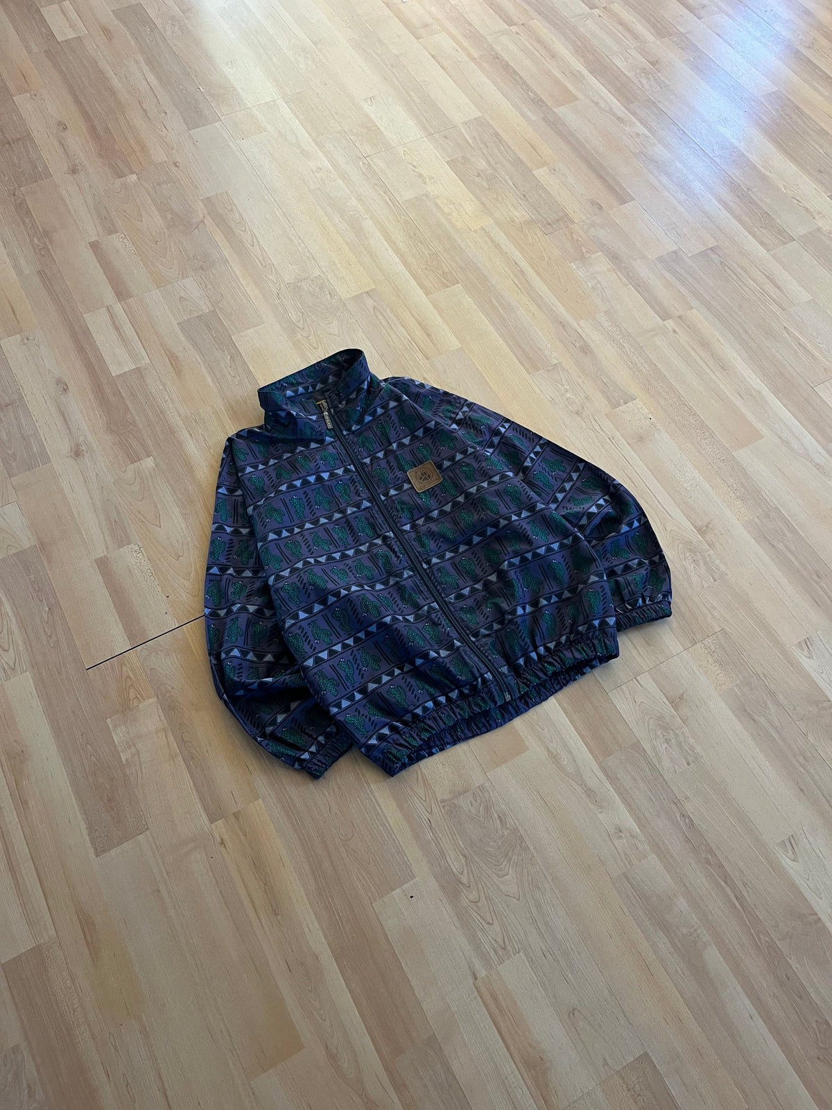 90s Purple & Navy Louis Garneau Cactus All Over Print Zip-Up Windbreaker (S)