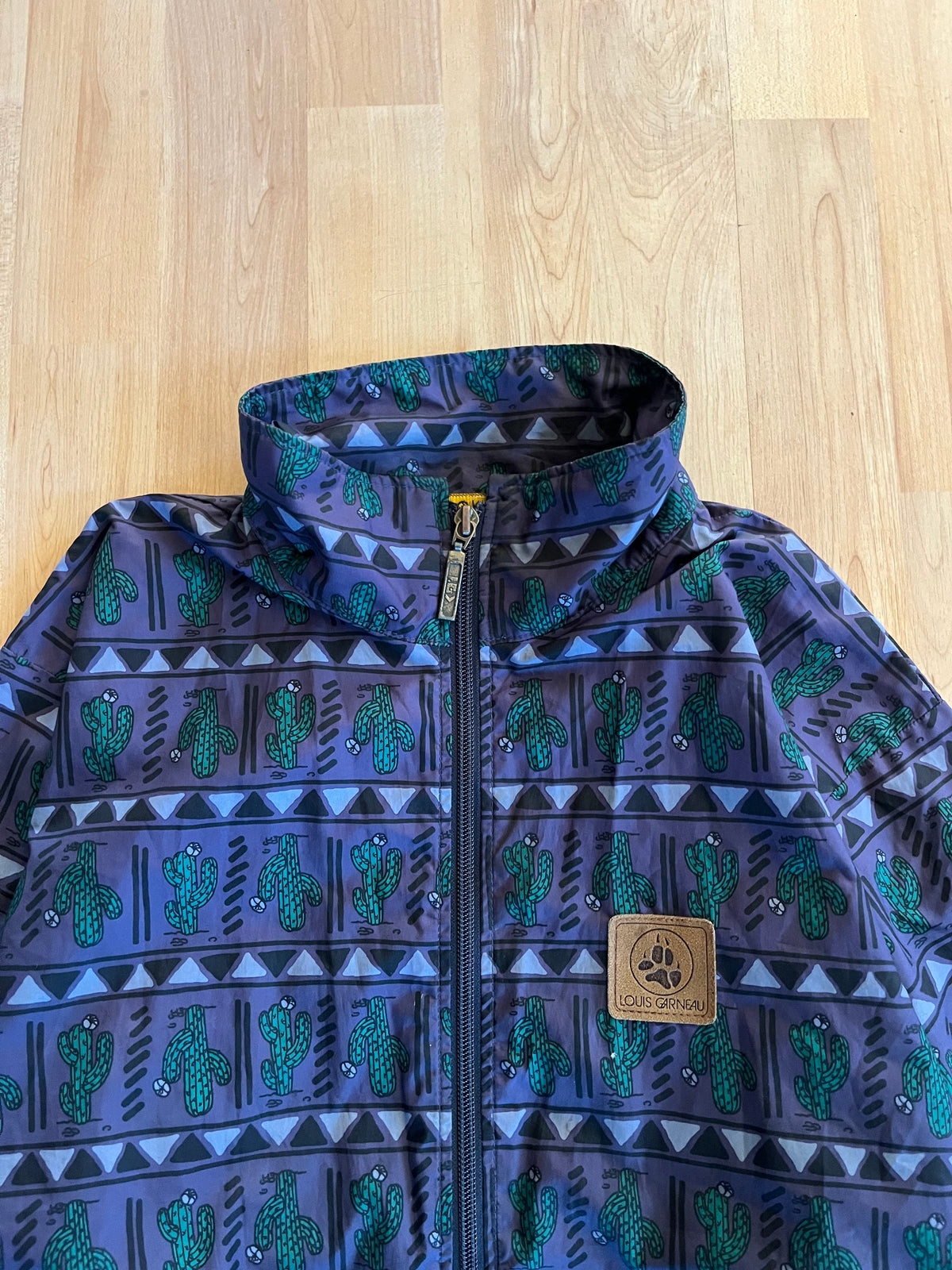 90s Purple & Navy Louis Garneau Cactus All Over Print Zip-Up Windbreaker (S)